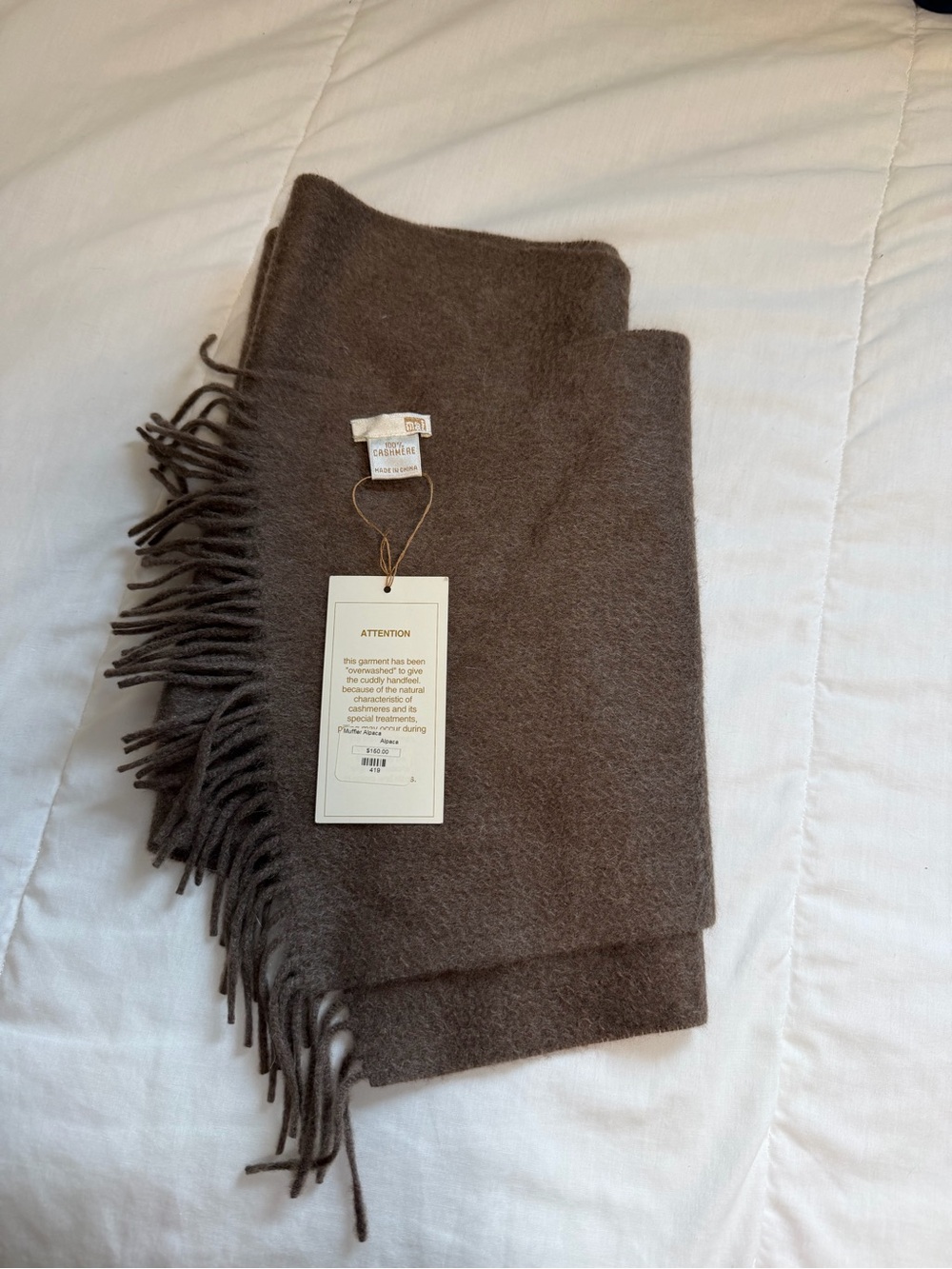 Soft Brown Alpaca Cashmere Fringe Scarf -